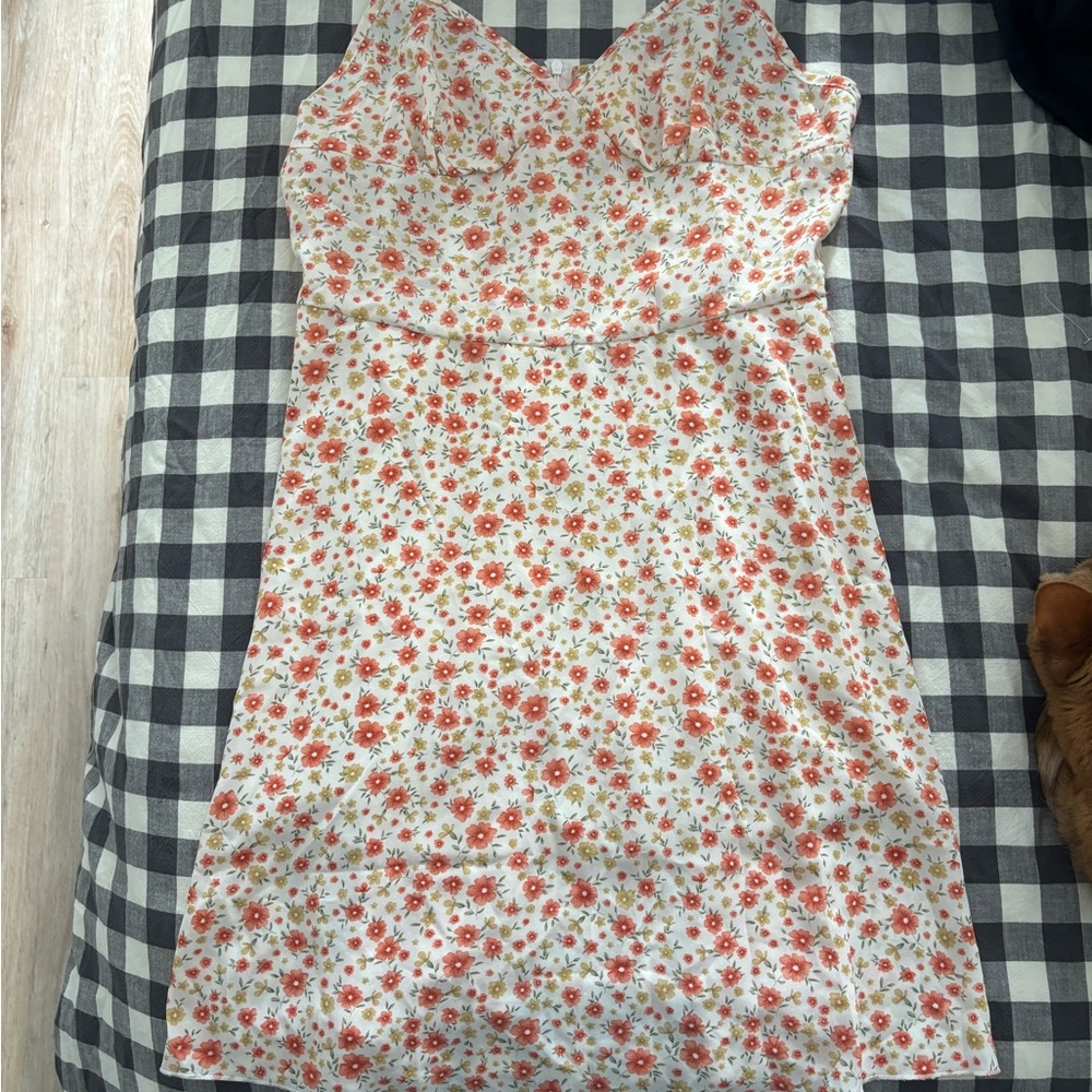 SHEIN Floral Print Dress with Black and White Checkered Detail